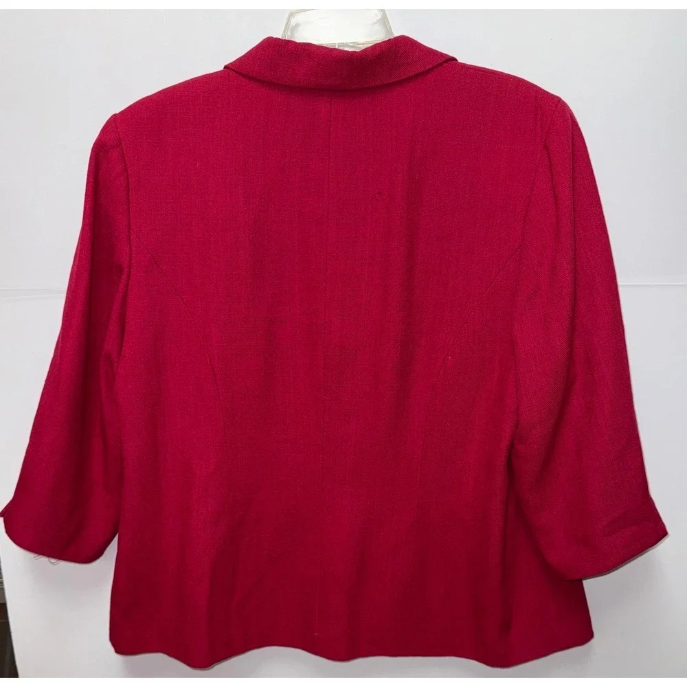 Dressbarn Red Blazer Jacket 3/4 Sleeve Single Breasted Classic Office 16W - Picture 11 of 12